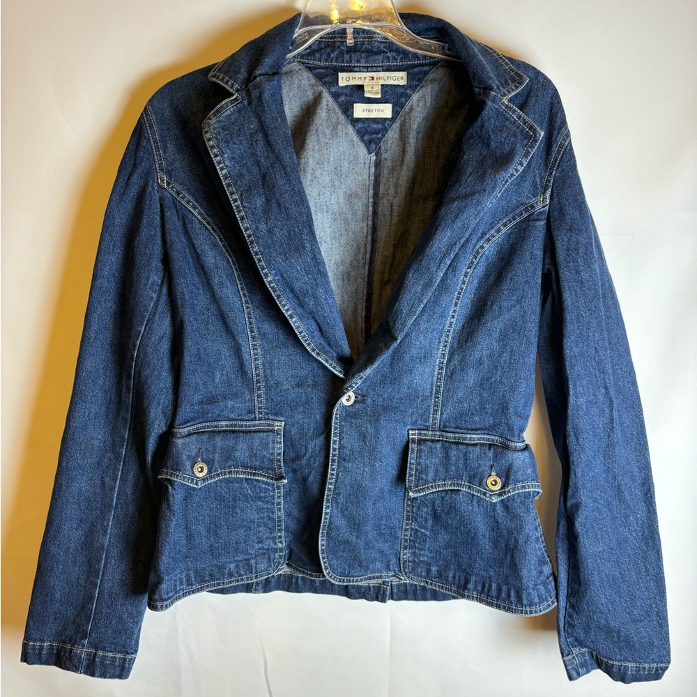 Tommy Hilfiger Women’s Blue Jean Denim Jacket Size 6 Stretch Button Closure
